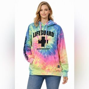 Lifeguard Women's Tie Dye Hoodie Sweatshirt Hilton Head Island SC Size Large